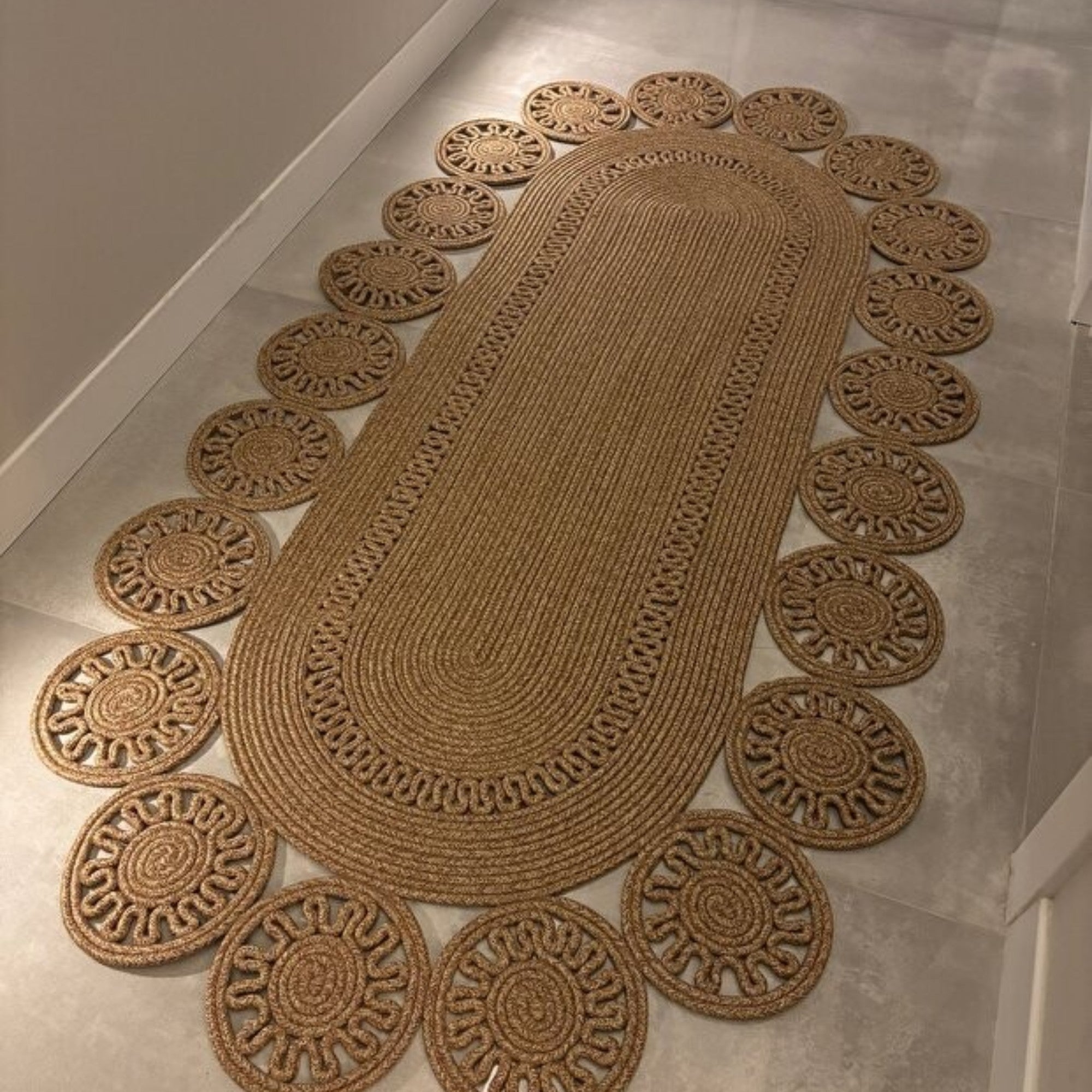 mavaux Marguerite- Stilvoller Teppich im Jute, ideal für Wohnzimmer, Esszimmer & Flur, pflegeleicht und wetterbeständig für Indoor & Outdoor, Boho Design (100x300)