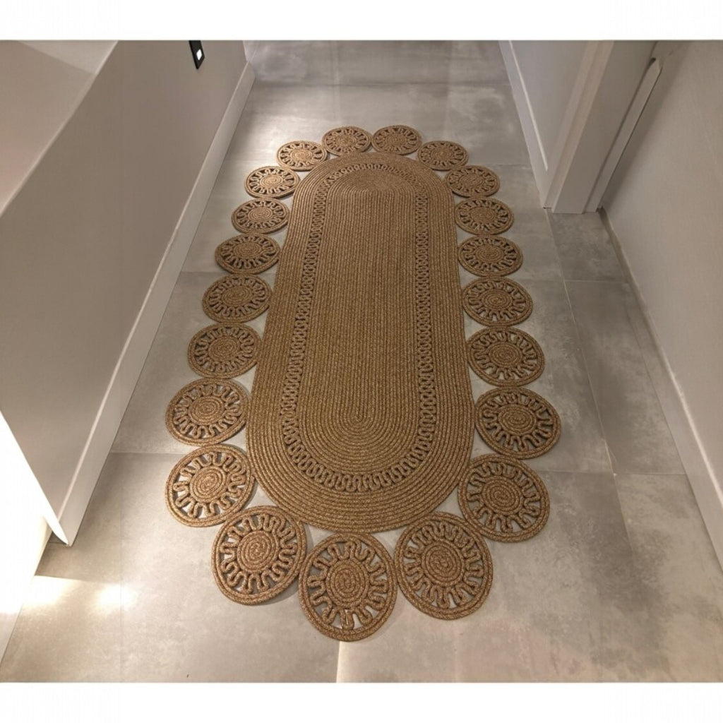 mavaux Marguerite- Stilvoller Teppich im Jute, ideal für Wohnzimmer, Esszimmer & Flur, pflegeleicht und wetterbeständig für Indoor & Outdoor, Boho Design (100x300)