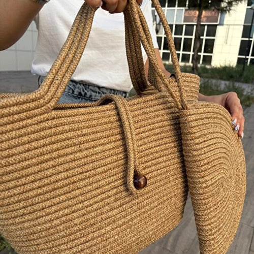 Mavaux Lumos Vegane Clutch aus Jute – Stroh-Handtasche mit Reißverschluss & Knopf