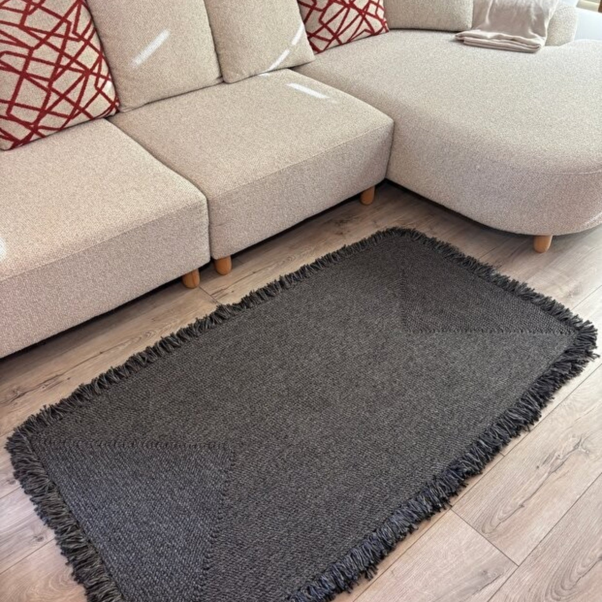 Mavaux Nil Jute-Teppich – Handgewebter Boho-Wohnzimmerteppich mit Fransen & Naturseil-Optik