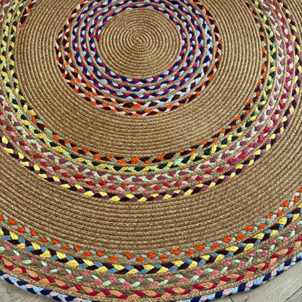 Mavaux Sölen Runder Jute-Teppich, Bunt geflochtener Naturfaser-Kelim für Wohnzimmer (Kopie)