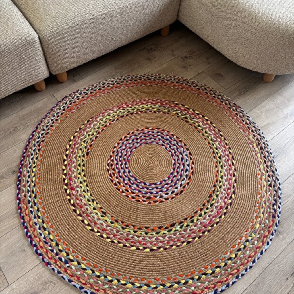 Mavaux Sölen Runder Jute-Teppich, Bunt geflochtener Naturfaser-Kelim für Wohnzimmer (Kopie)