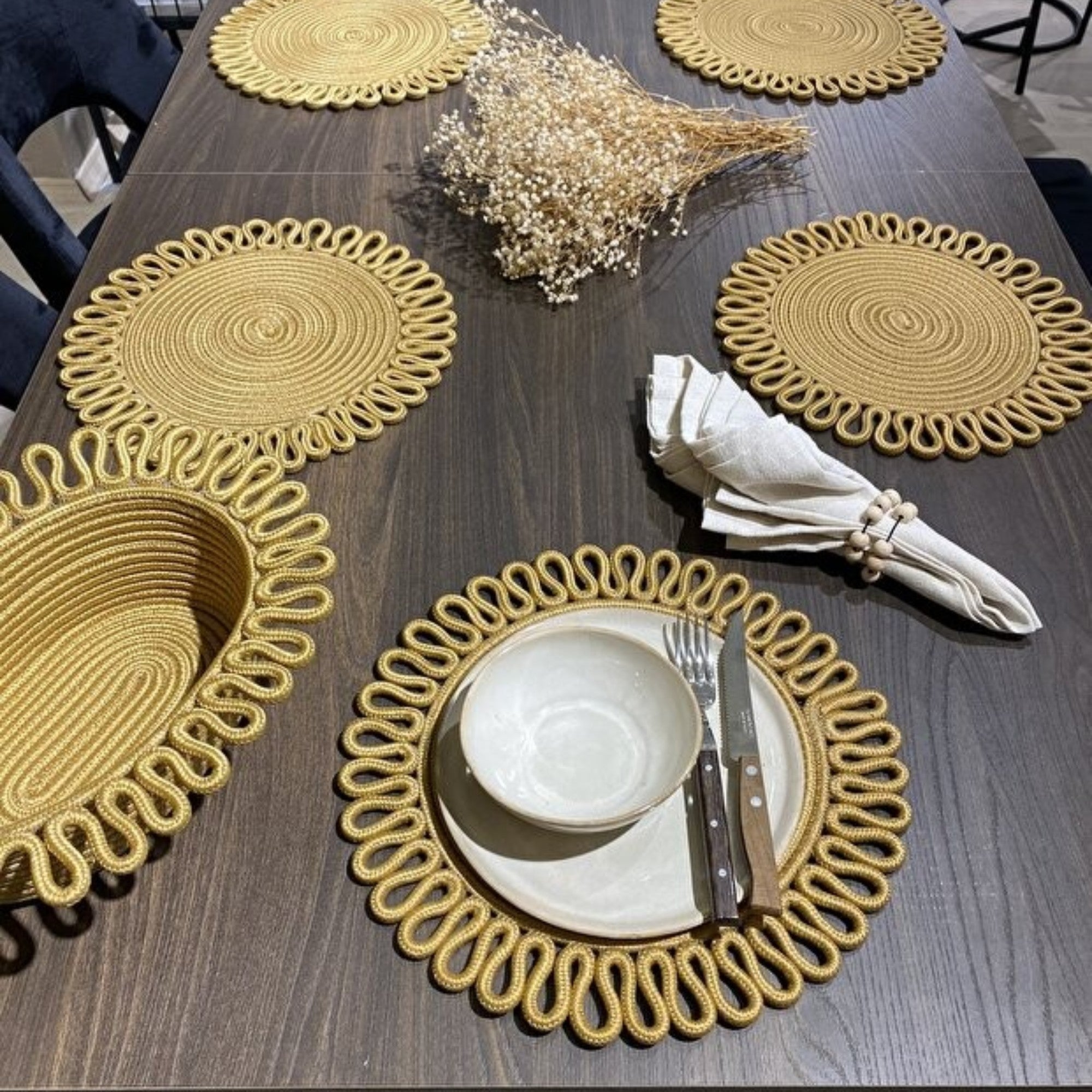 Galaxy Modernes Jute-Platzset und Brotkorb-Set (7-teilig)