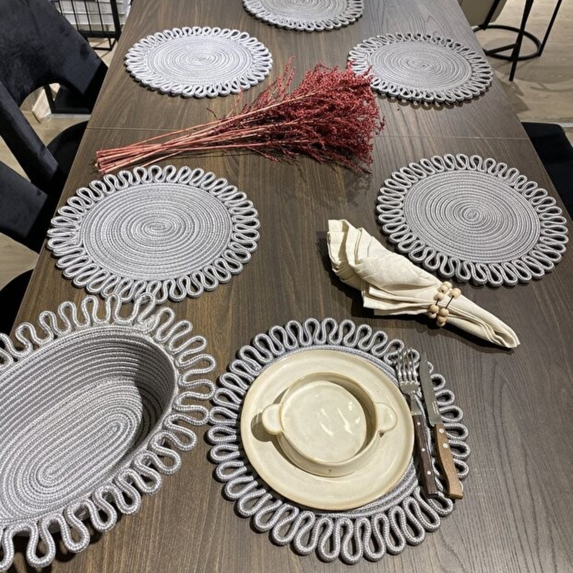 Galaxy Modernes Jute-Platzset und Brotkorb-Set (7-teilig)