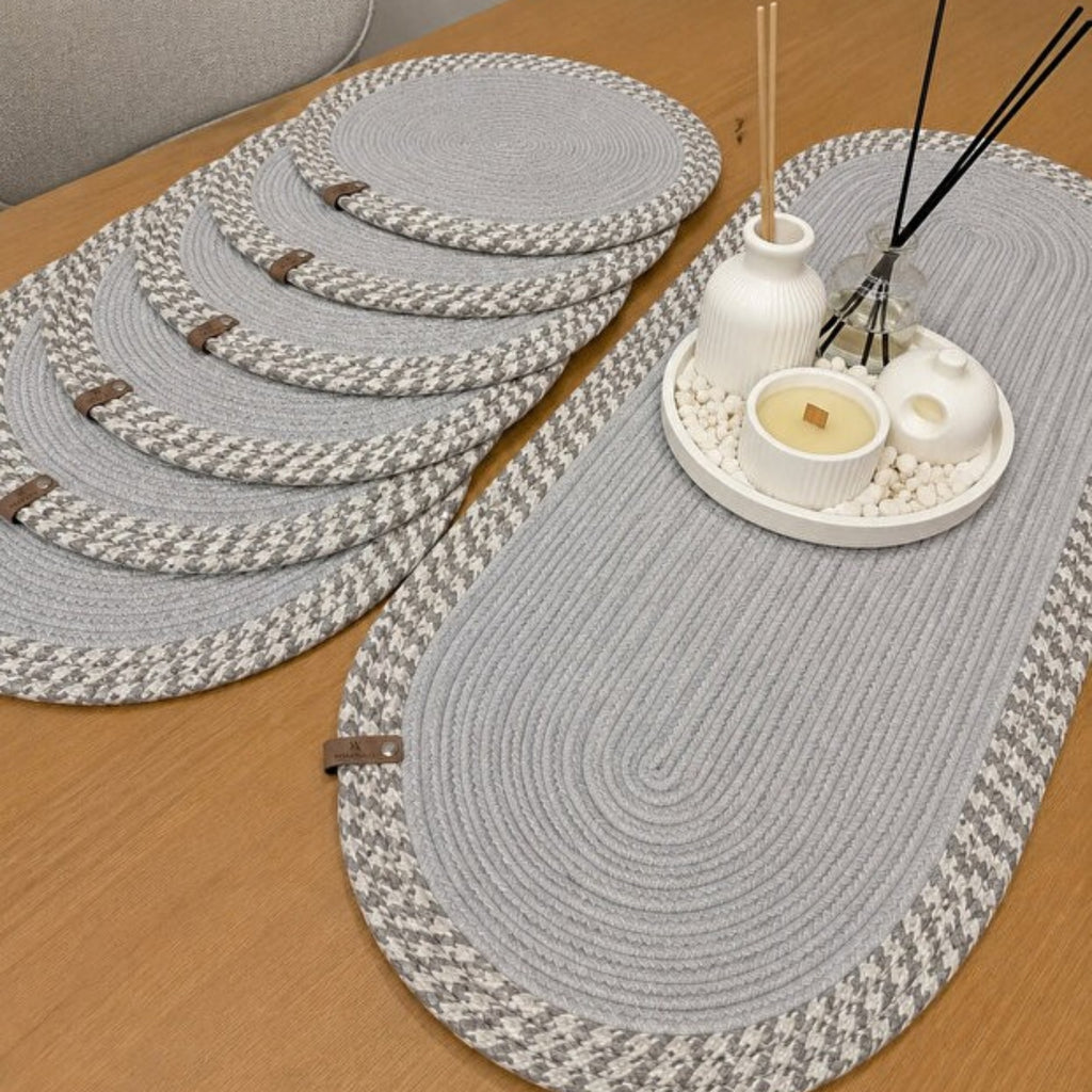 Herakles – 6-teiliges Jute Tischset mit Tischläufer