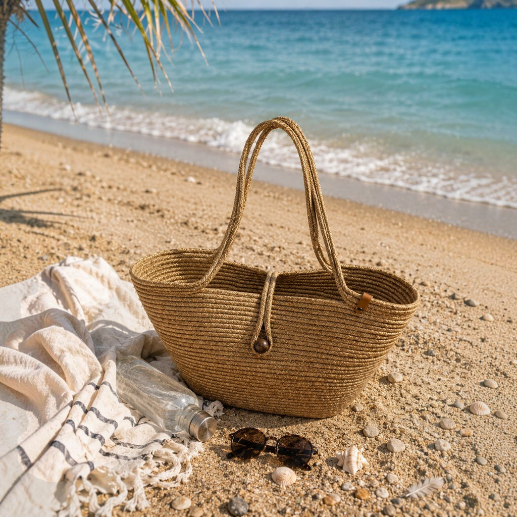 Mavaux Havana Strandtasche Damen Groß – Strohtasche aus Jute mit Holzperlen-Verschluss