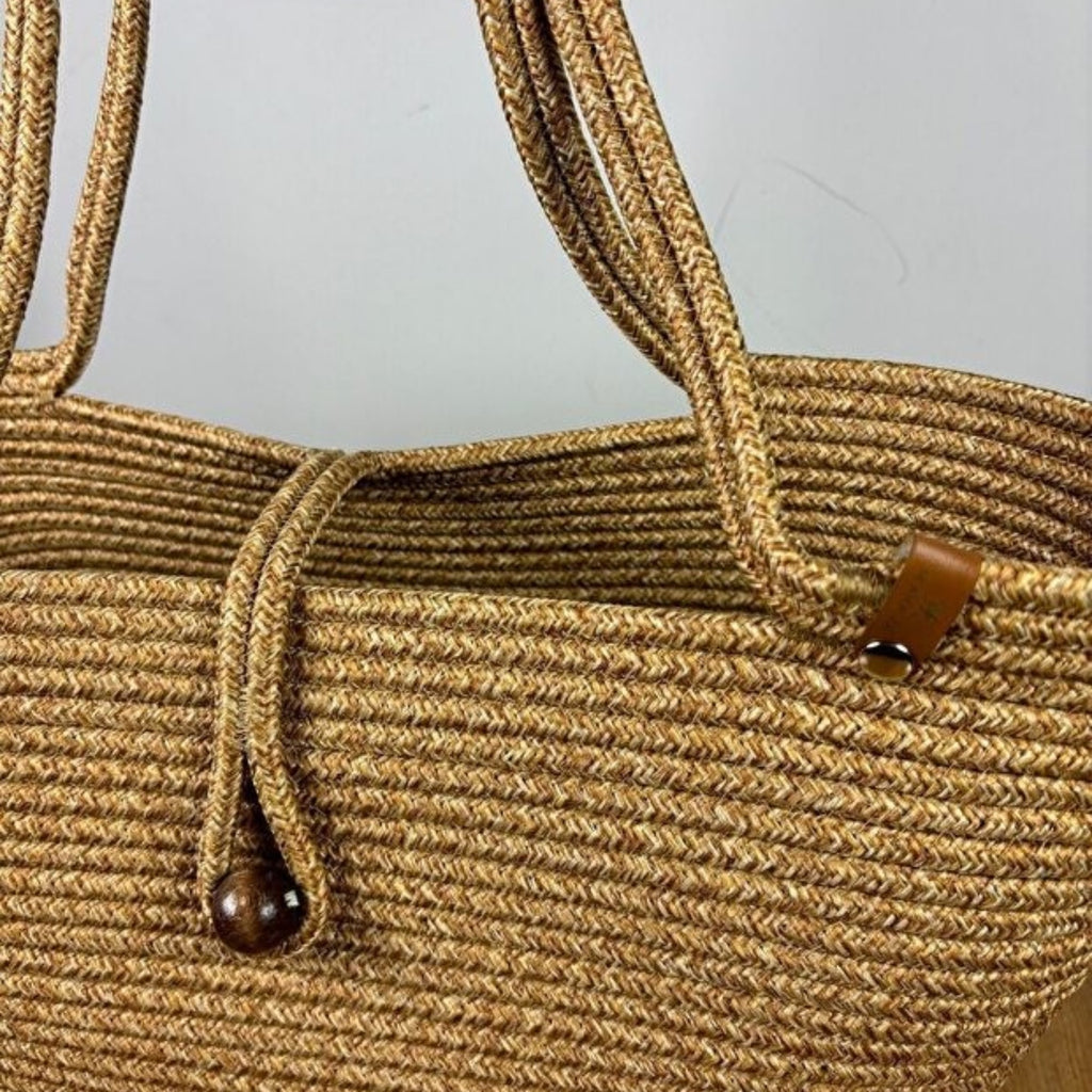 Mavaux Havana Strandtasche Damen Groß – Strohtasche aus Jute mit Holzperlen-Verschluss