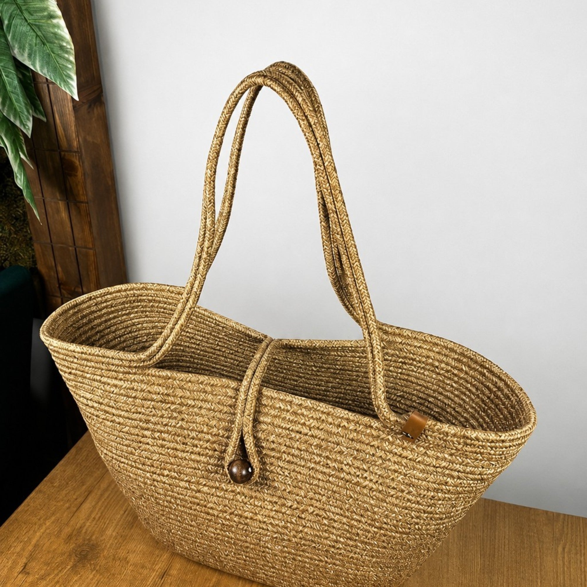 Mavaux Havana Strandtasche Damen Groß – Strohtasche aus Jute mit Holzperlen-Verschluss