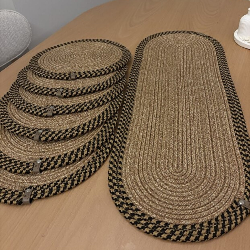 Herakles – 6-teiliges Jute Tischset mit Tischläufer