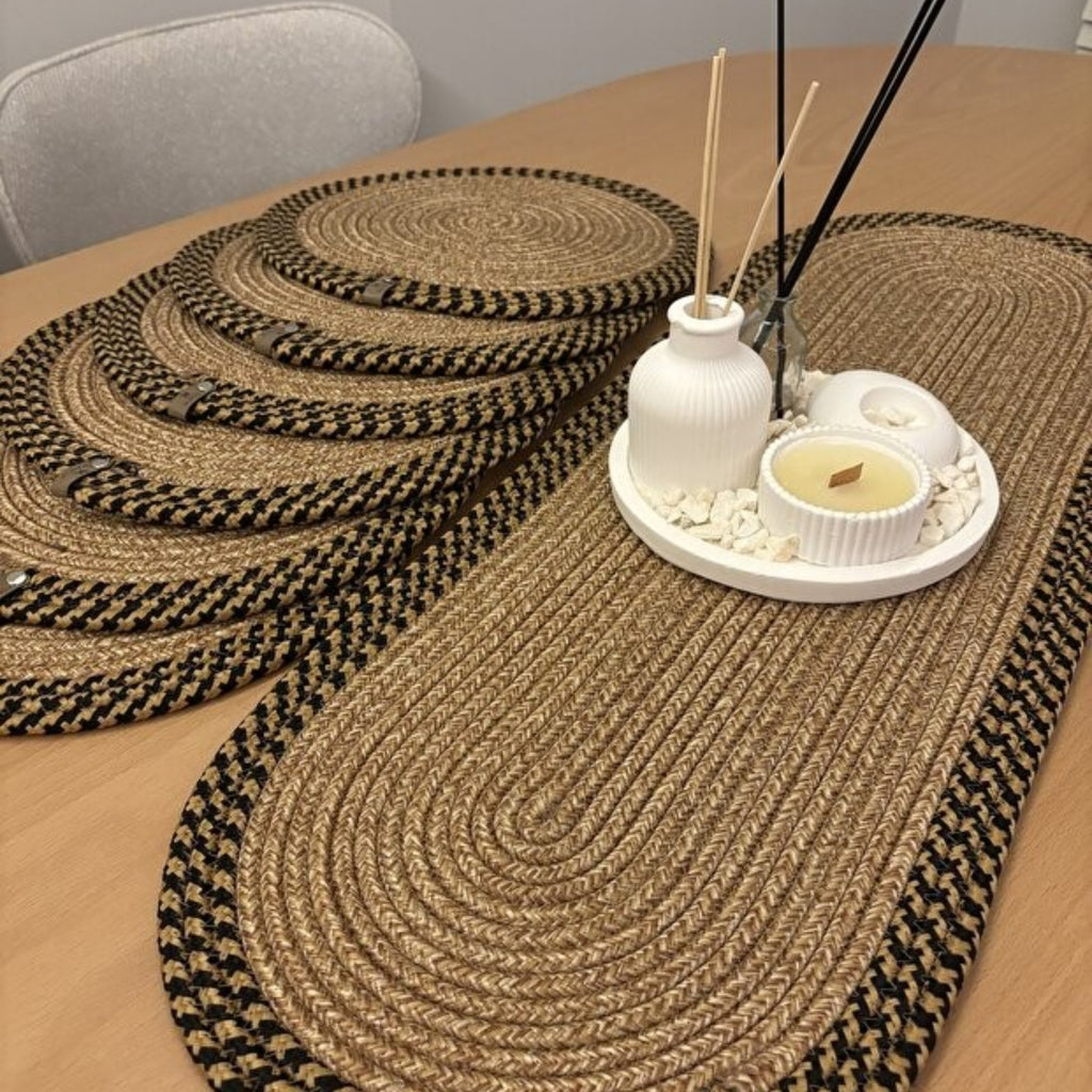 Herakles – 6-teiliges Jute Tischset mit Tischläufer