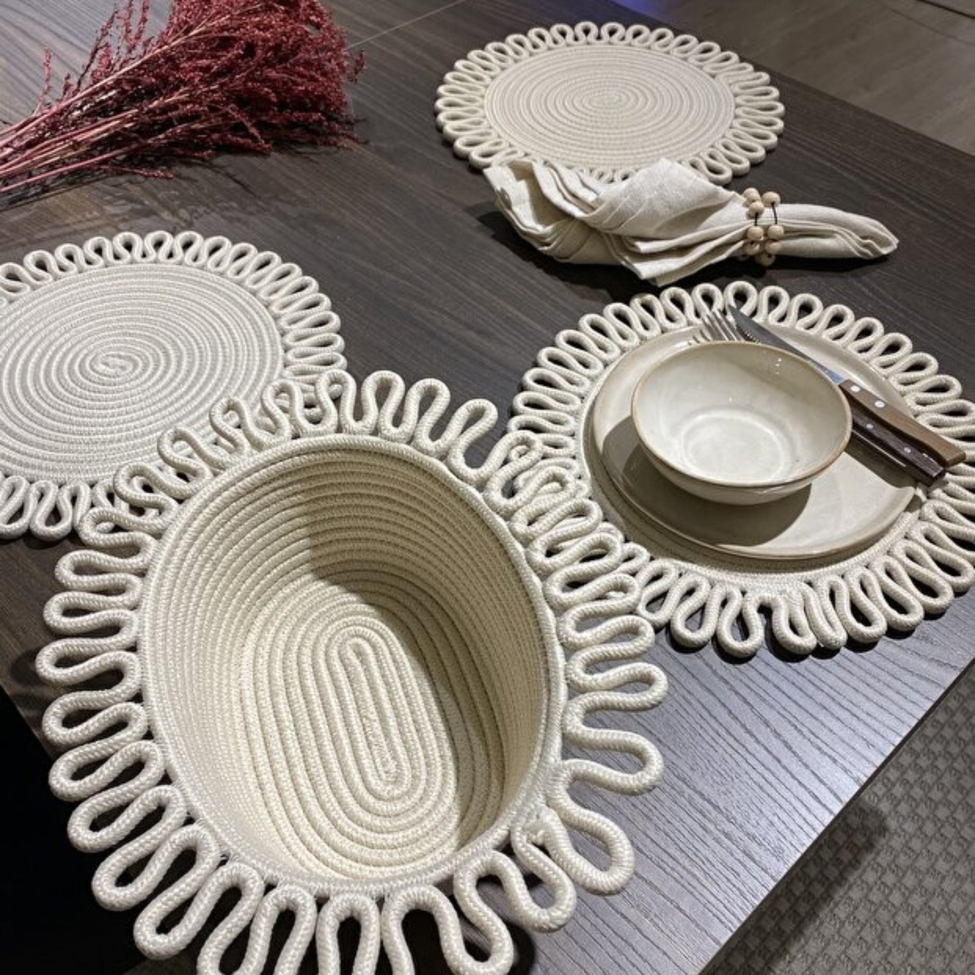 Galaxy Modernes Jute-Platzset und Brotkorb-Set (7-teilig)