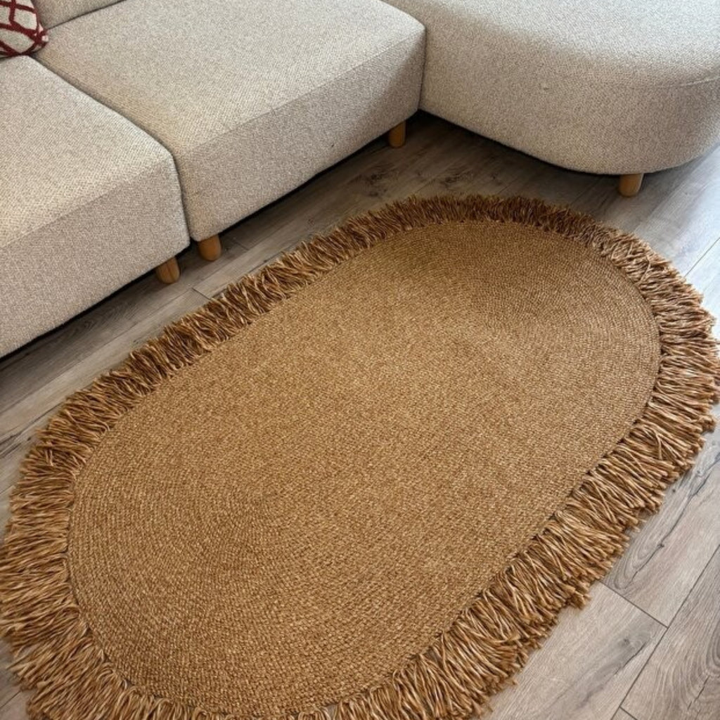 Mavaux Natura Jute-Teppich – Handgewebter Boho-Wohnzimmerteppich mit Fransen & Naturseil-Optik