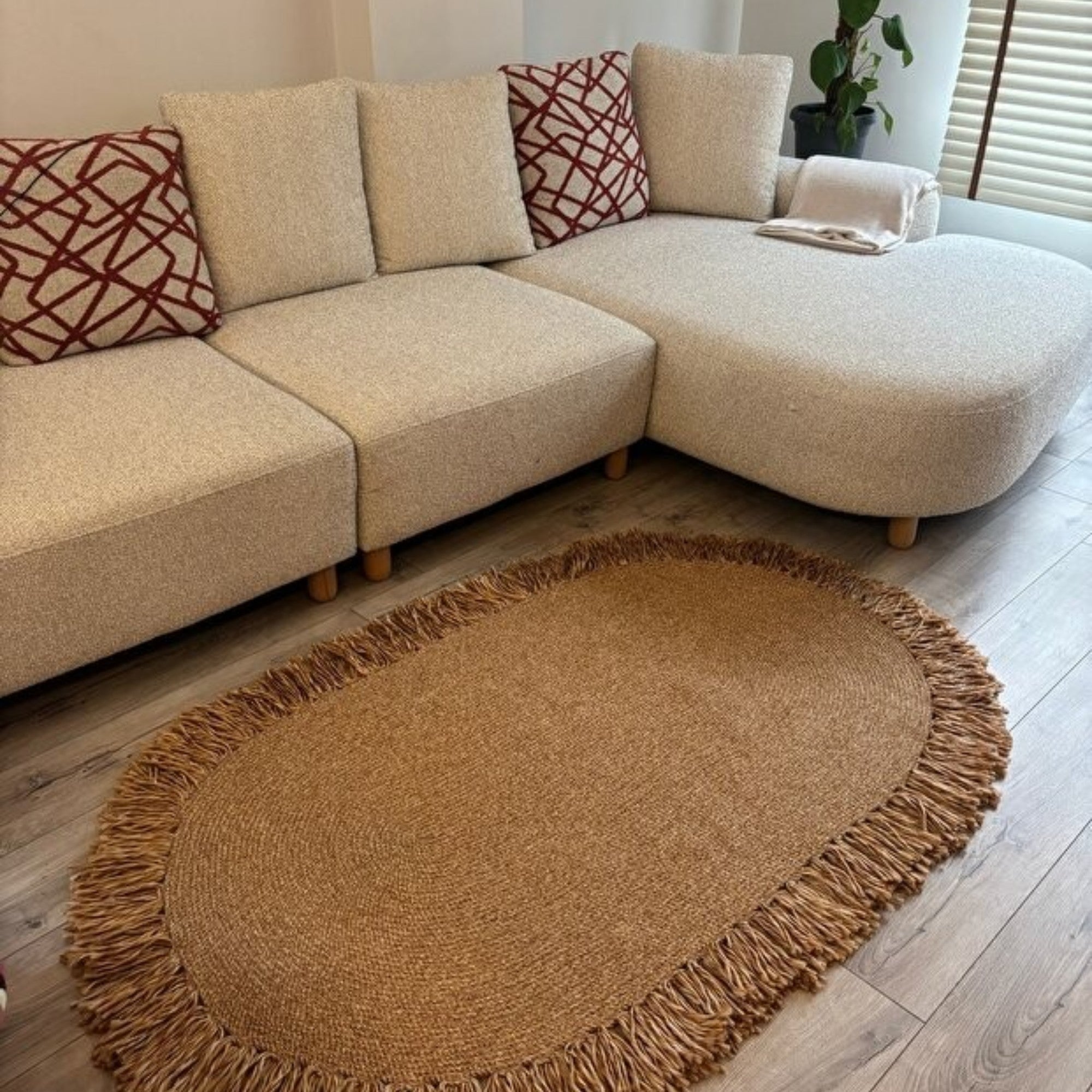 Mavaux Natura Jute-Teppich – Handgewebter Boho-Wohnzimmerteppich mit Fransen & Naturseil-Optik