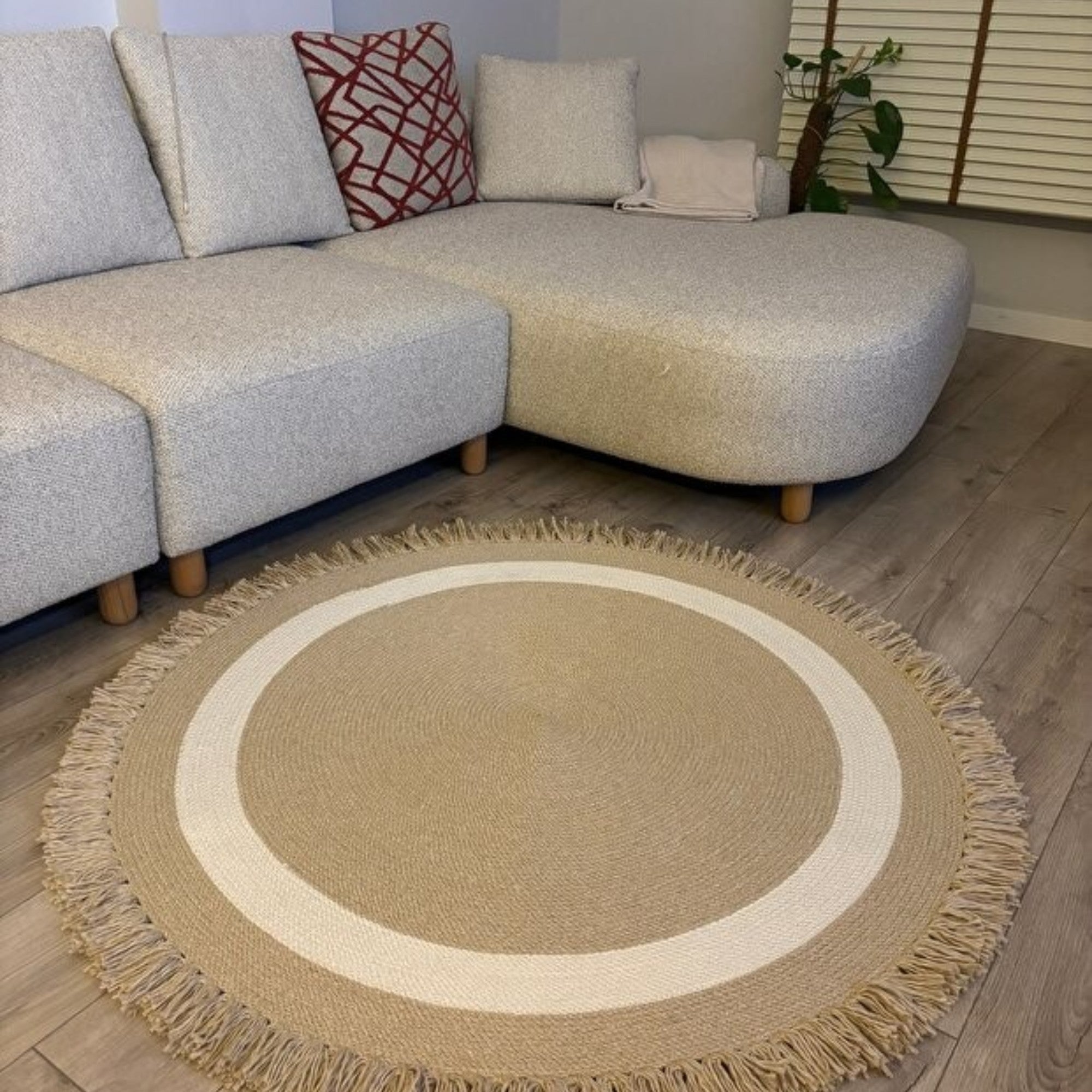 Mavaux Natura Jute-Teppich – Handgewebter Boho-Wohnzimmerteppich mit Fransen & Naturseil-Optik