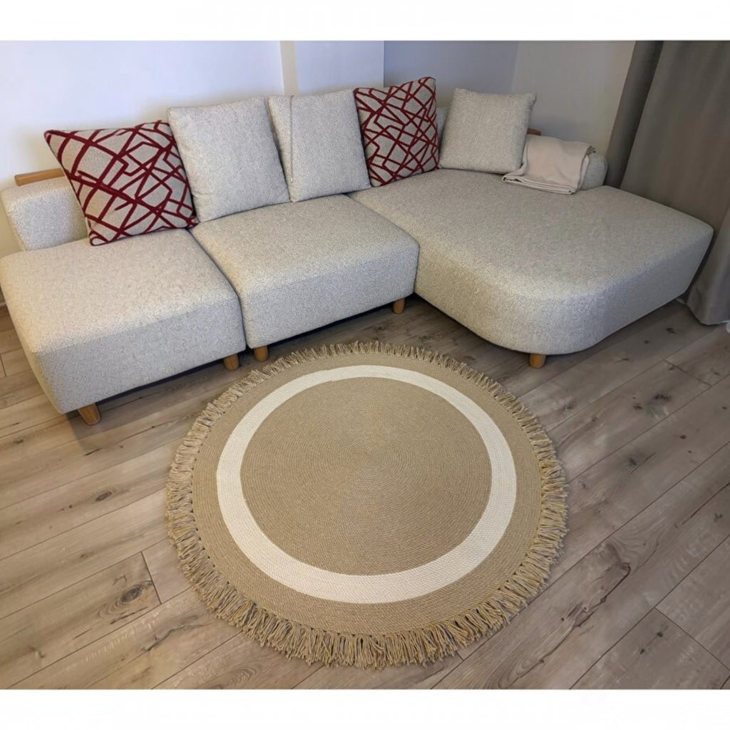 Mavaux Natura Jute-Teppich – Handgewebter Boho-Wohnzimmerteppich mit Fransen & Naturseil-Optik