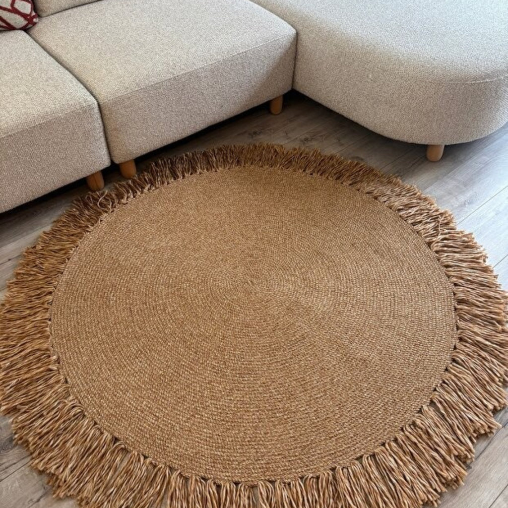 Mavaux Natura Jute-Teppich – Handgewebter Boho-Wohnzimmerteppich mit Fransen & Naturseil-Optik