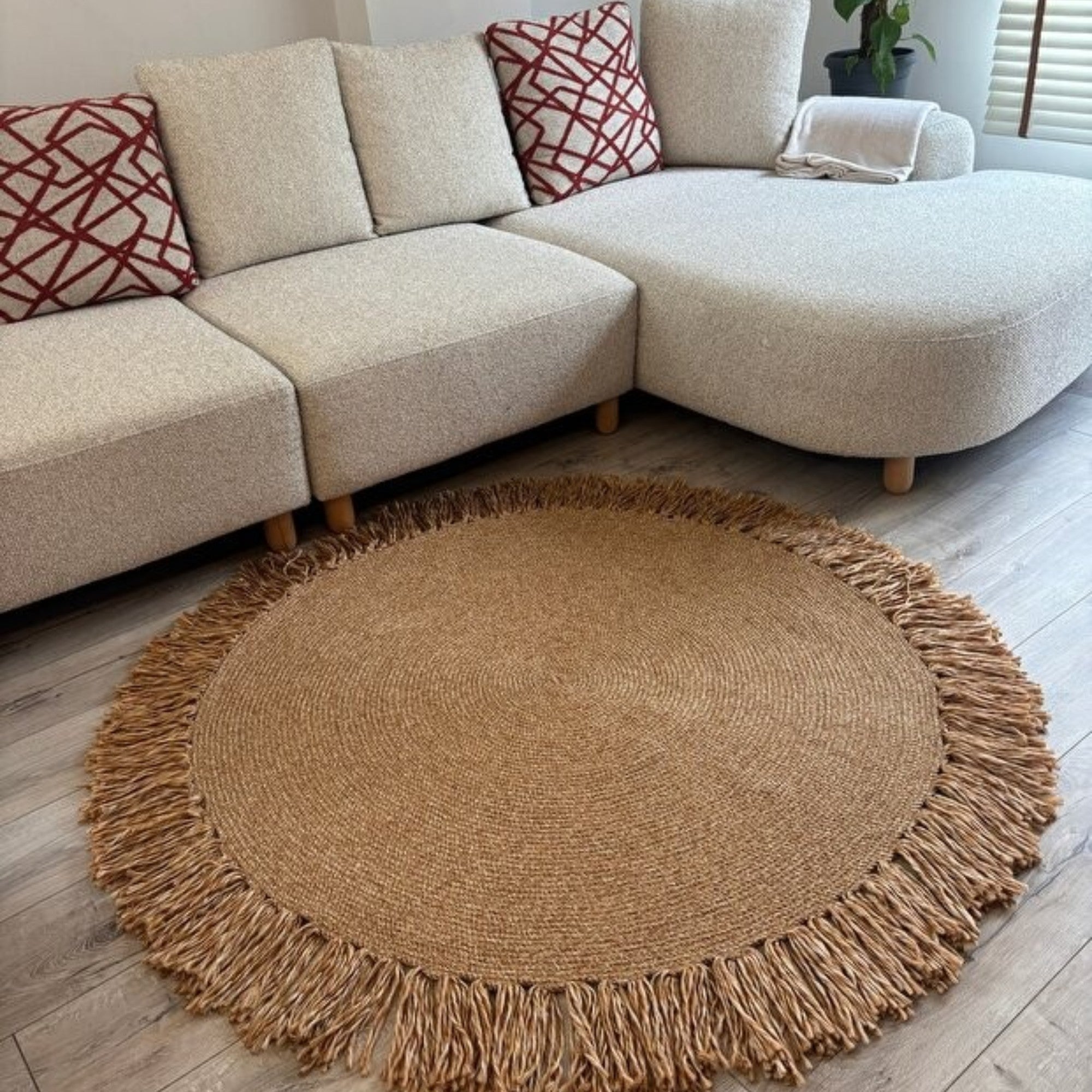 Mavaux Natura Jute-Teppich – Handgewebter Boho-Wohnzimmerteppich mit Fransen & Naturseil-Optik