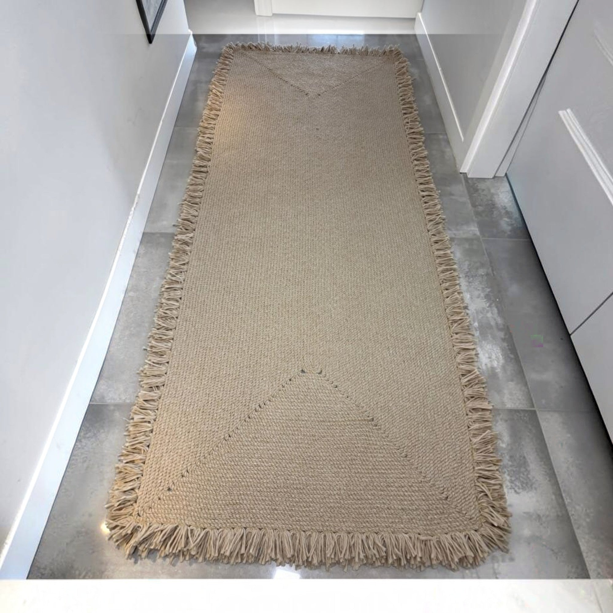 Mavaux Nil Jute-Teppich – Handgewebter Boho-Wohnzimmerteppich mit Fransen & Naturseil-Optik