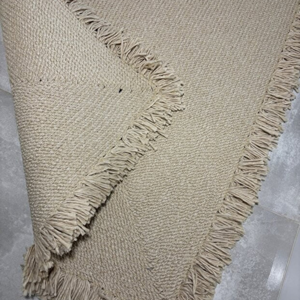 Mavaux Nil Jute-Teppich – Handgewebter Boho-Wohnzimmerteppich mit Fransen & Naturseil-Optik