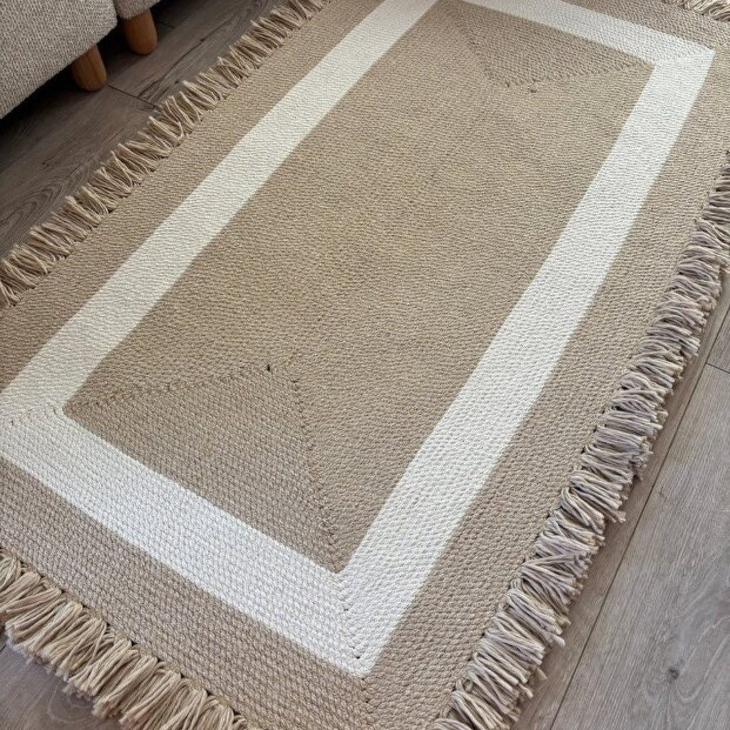 Mavaux Nil Jute-Teppich – Handgewebter Boho-Wohnzimmerteppich mit Fransen & Naturseil-Optik