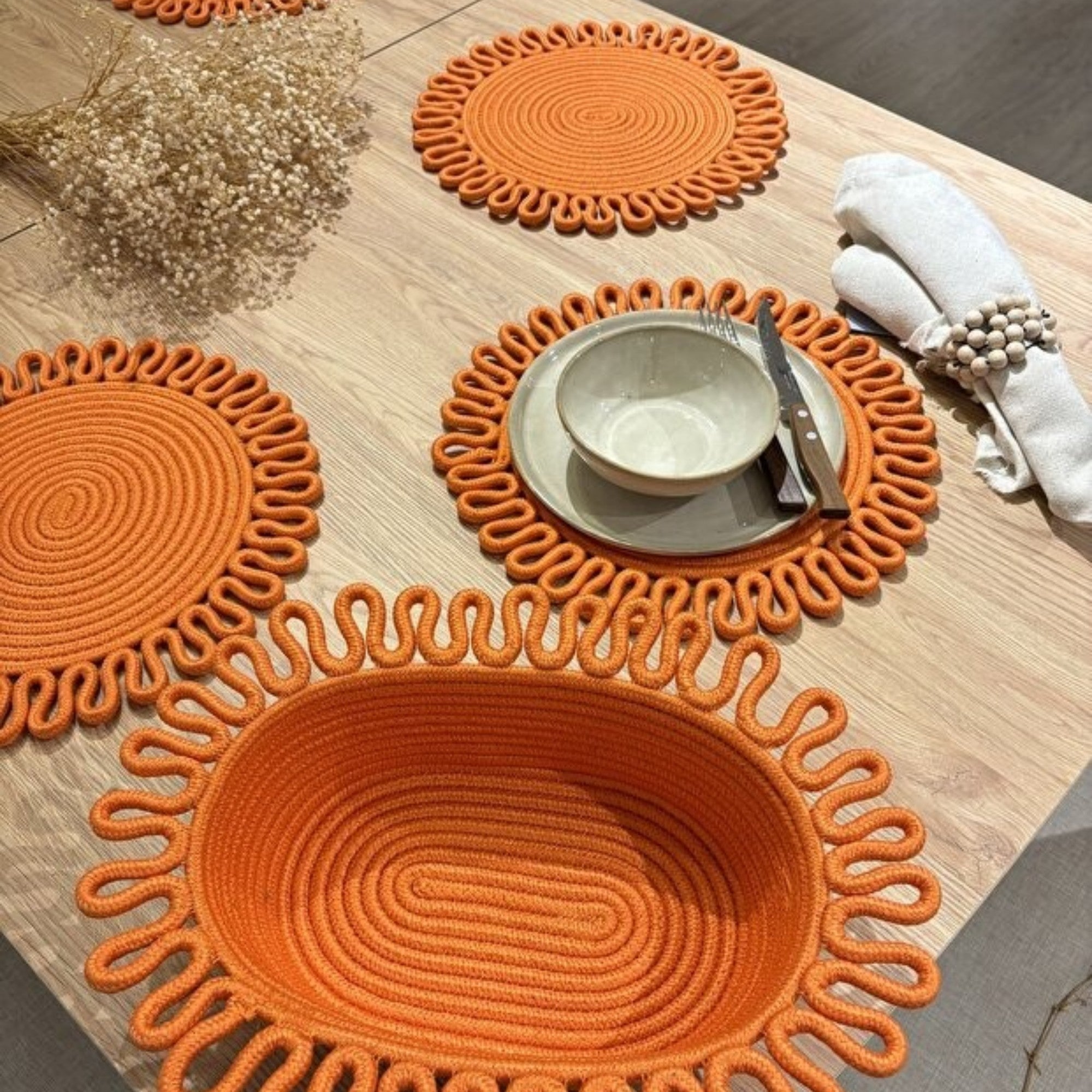 Galaxy Modernes Jute-Platzset und Brotkorb-Set (7-teilig)