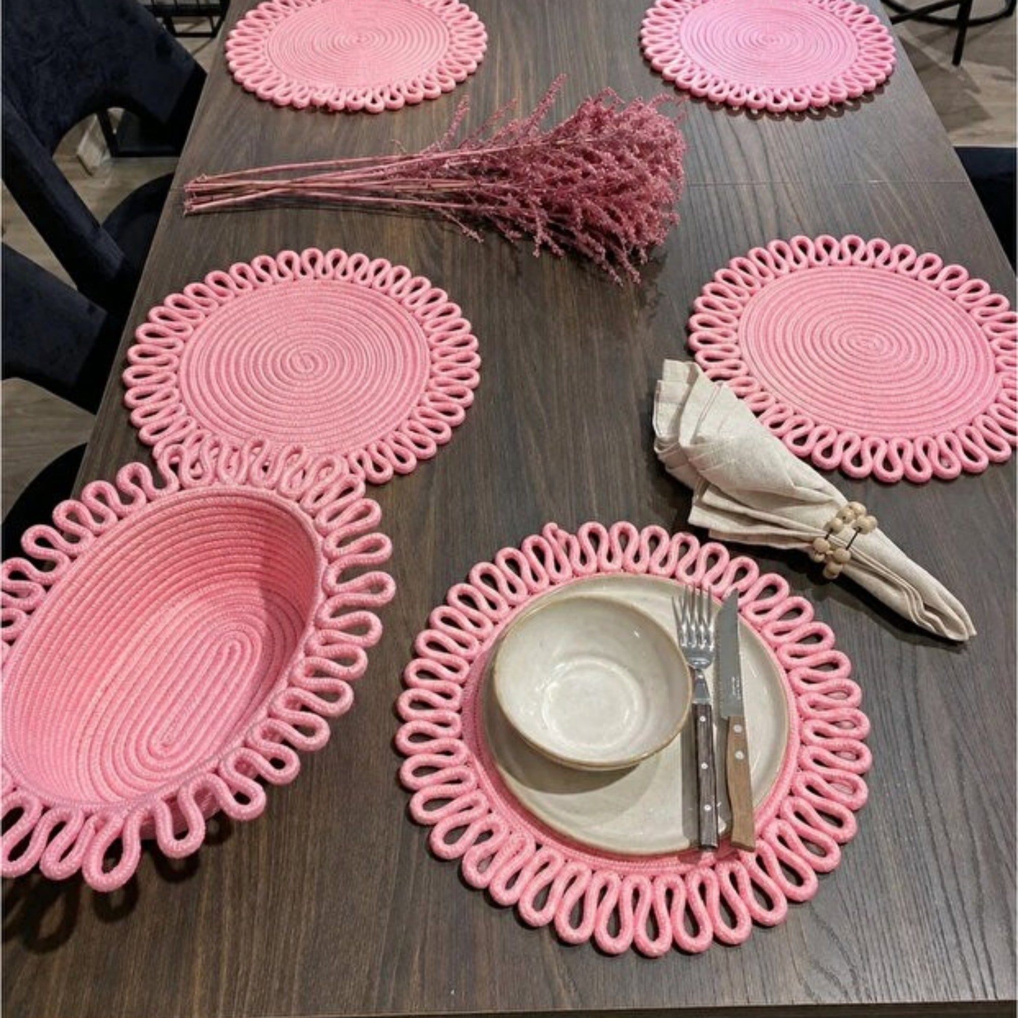 Galaxy Modernes Jute-Platzset und Brotkorb-Set (7-teilig)