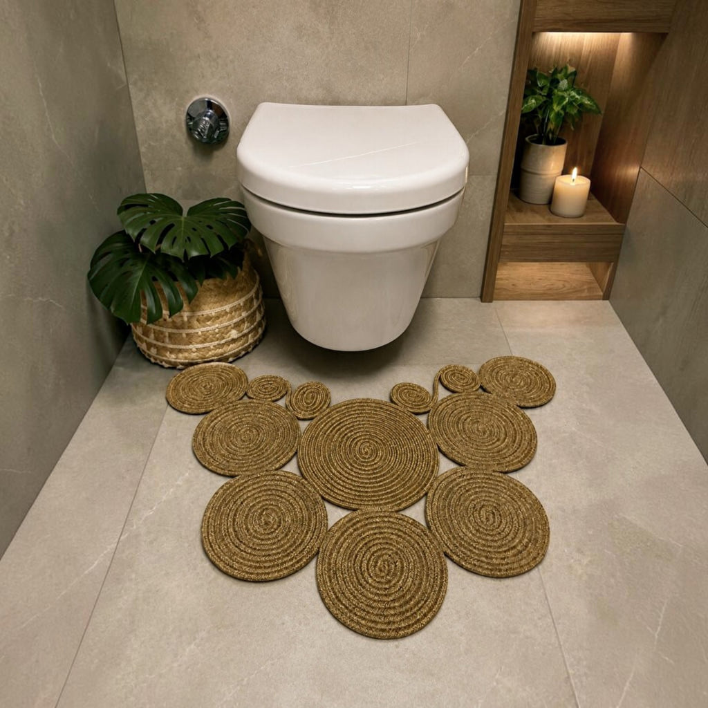 Mavaux Sakura Jute Badematte mit WC-Ausschnitt | Boho WC-Vorleger Rutschfest, 36x50 cm