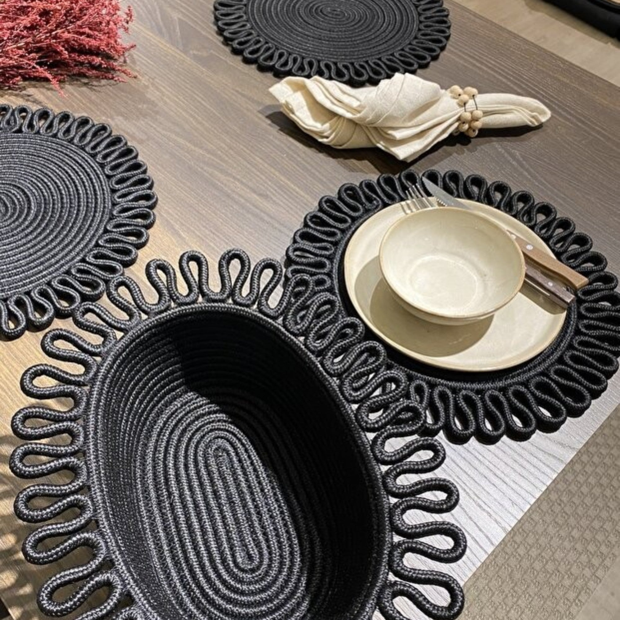 Galaxy Modernes Jute-Platzset und Brotkorb-Set (7-teilig)